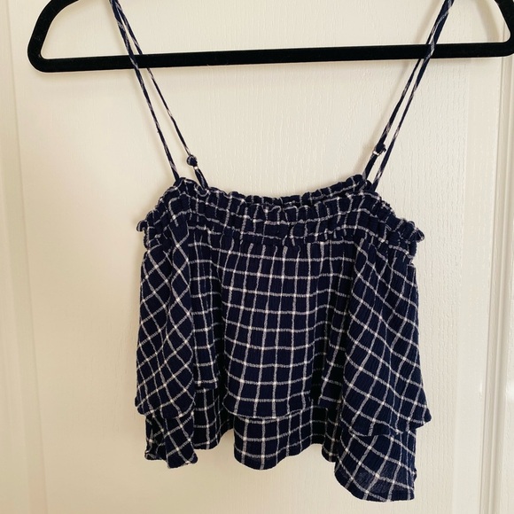 BP Blue Plaid Crop Top - Picture 1 of 5